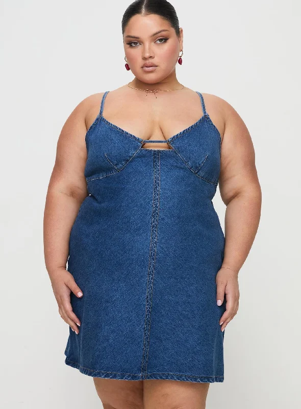 Arwen Denim Mini Dress Blue Curve Chic Halter Mini Dress