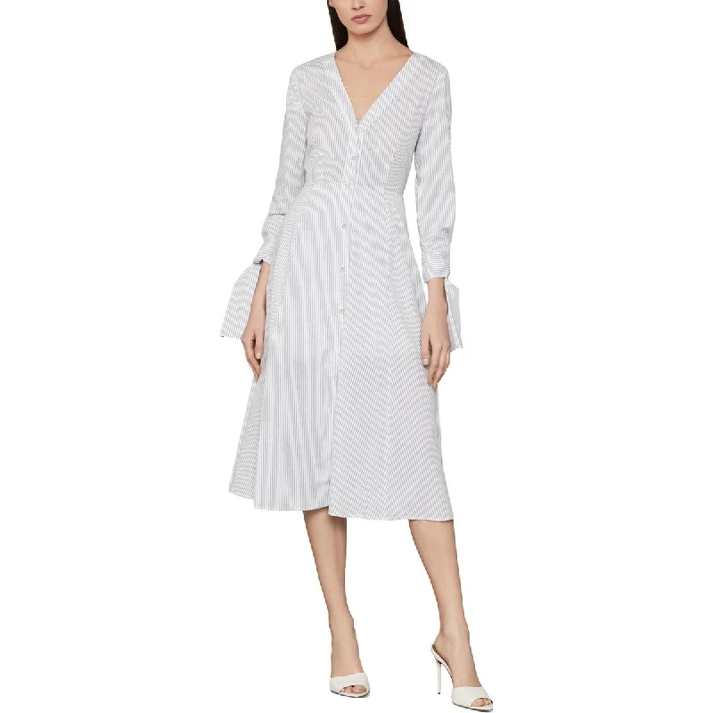 BCBG Max Azria Women's Cotton Striped Tie Sleeve A-Line Midi Dress