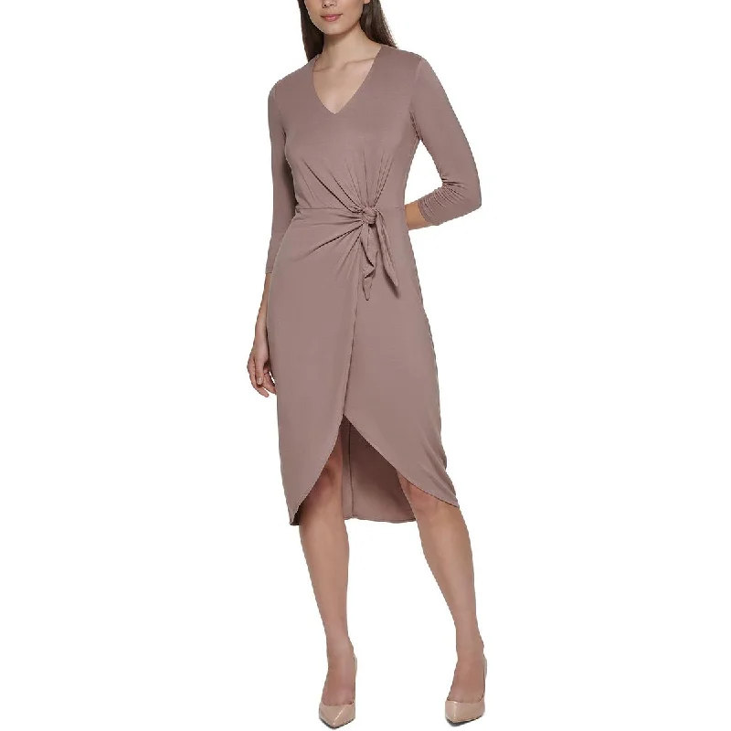 Calvin Klein Womens V-Neck Hi-Low Midi Dress