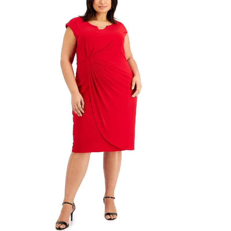 Connected Apparel Womens Plus Embellished Knee Length Midi Dress