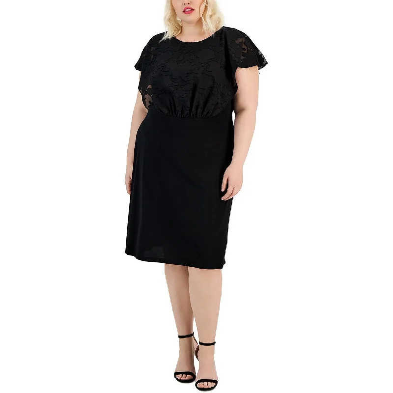 Connected Apparel Womens Plus Ruched Calf Midi Dress