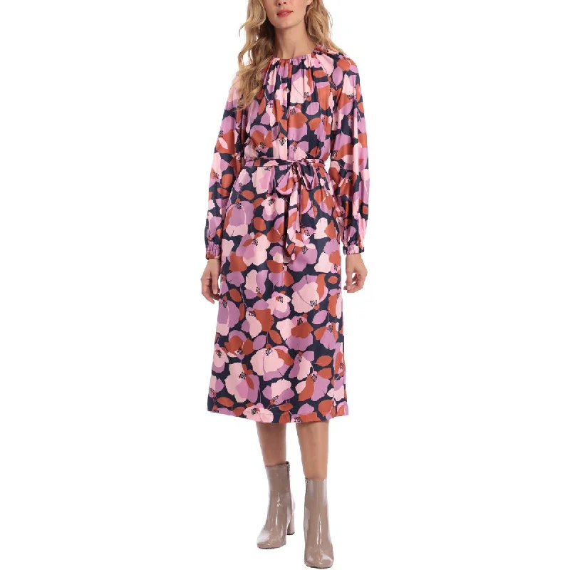 Donna Morgan Womens Floral Print Party Midi Dress