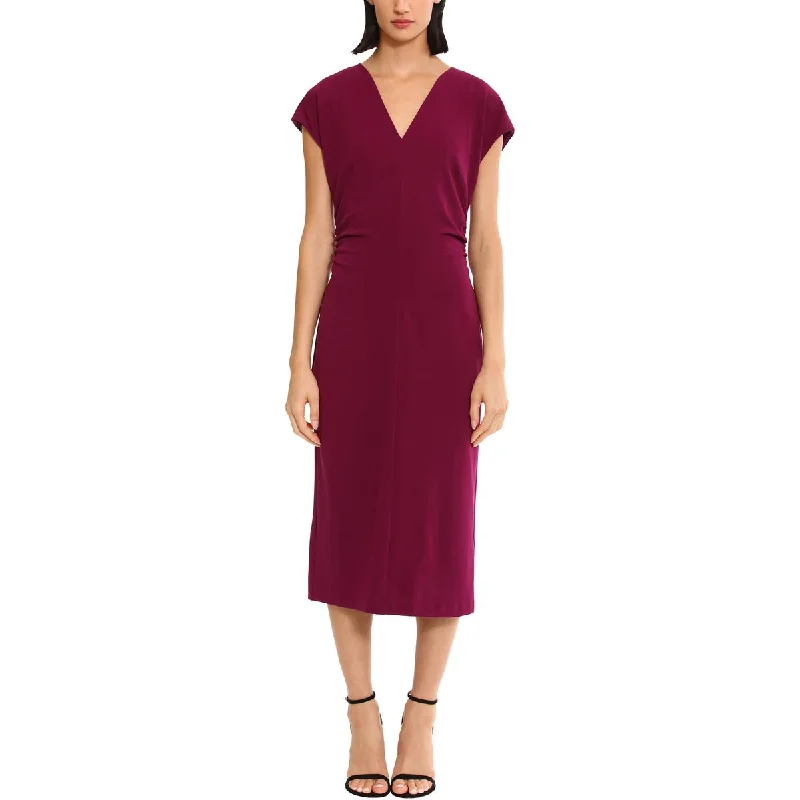 Donna Morgan Womens V-Neck Short Sleeve Midi Dress