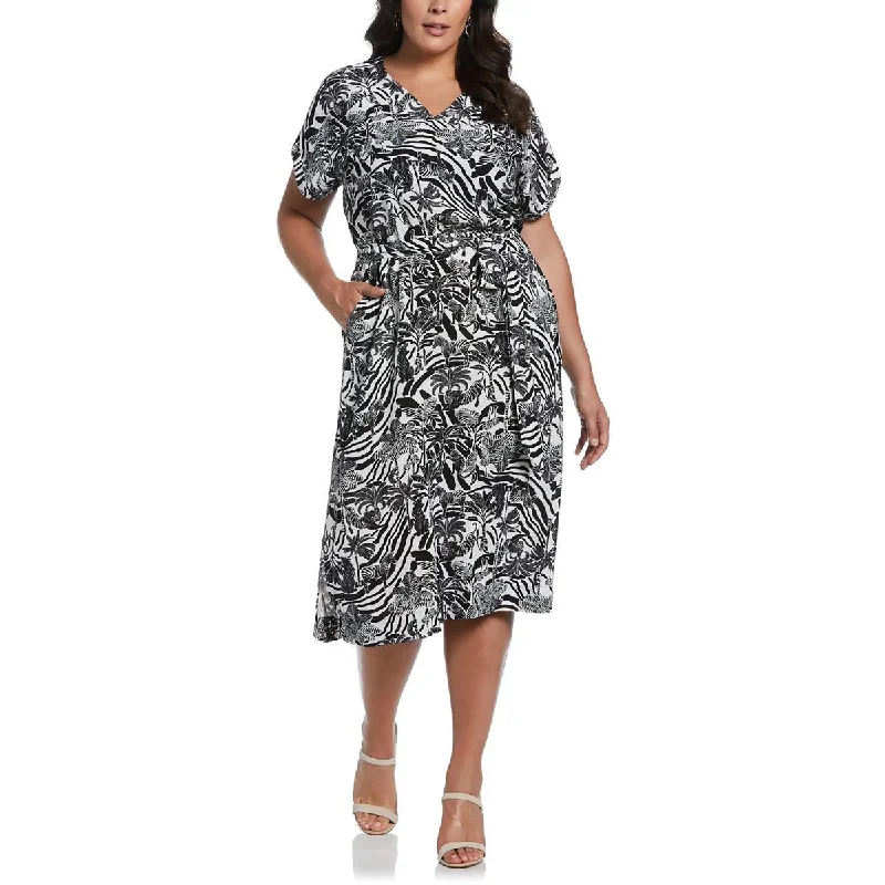 Ella Rafaella Womens Plus Zebra Print Mid-Calf Midi Dress