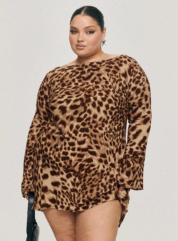 Halo Bias Mini Dress Leopard Curve Stylish Ribbed Mini Dress