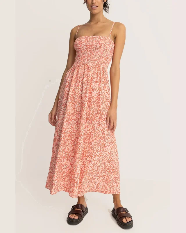 Islander Floral Shirred Midi Dress