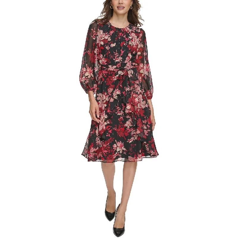 Jessica Howard Womens Petites Floral Print Summer Midi Dress