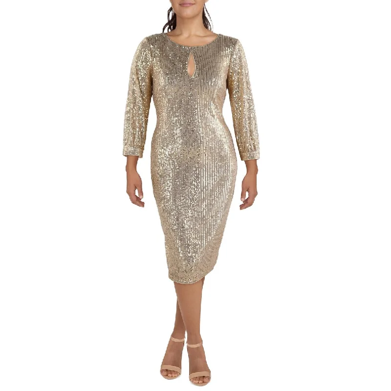 Kensie Dresses Womens Embellished Long Sleeve Midi Dress