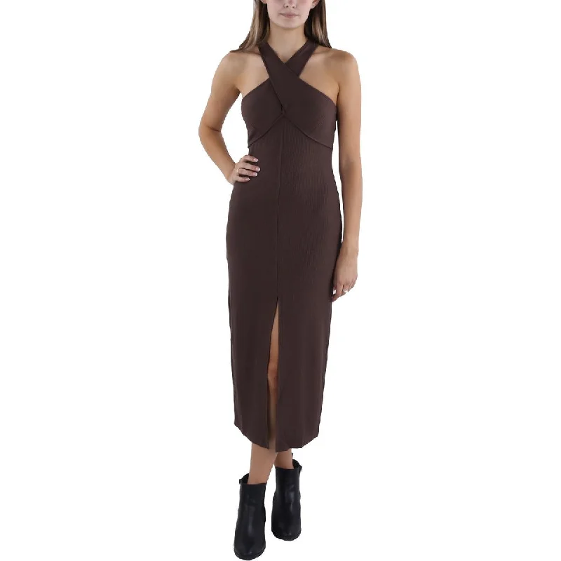 Lost + Wander Womens Ribbed Mid Calf Midi Dress