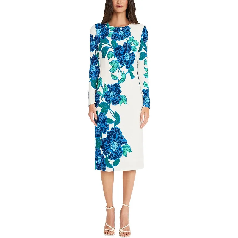 Maggy London Womens Floral Print Long Sleeve Midi Dress