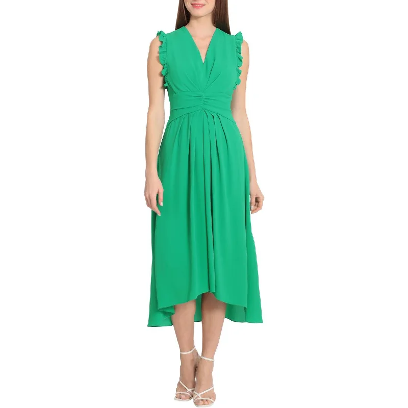 Maggy London Womens Hi-Low V-Neck Midi Dress