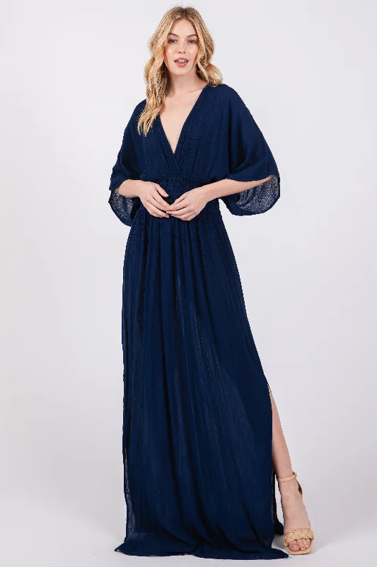 Navy Lightweight Deep V-Neck Maxi Dress Classic Strapless Maxi Dress