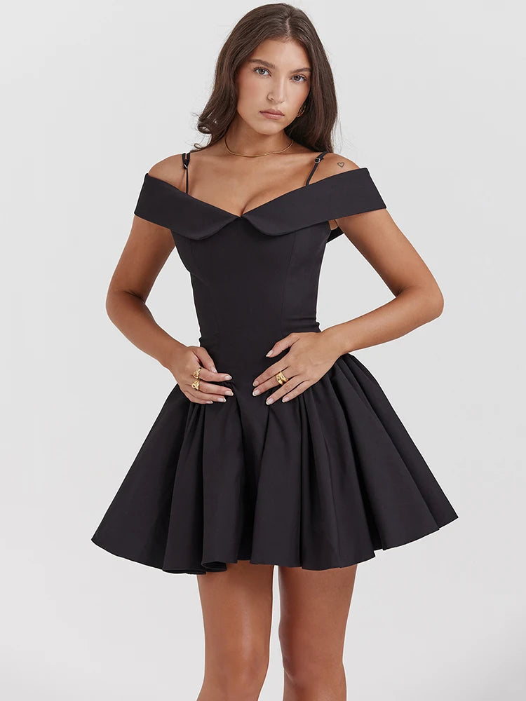 Off-shoulder Strap Sleeveless Mini Dresses