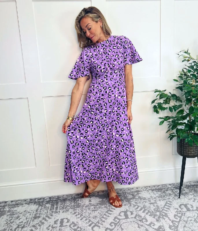 Purple Leopard Print Kate Midi Dress Trendy Bodycon Midi Dress