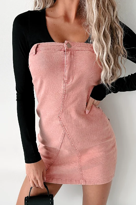 Rita Strapless Denim Mini Dress (Dusty Pink)