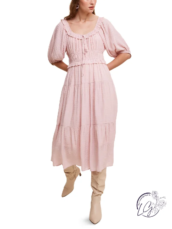 Vintage Vineyard Tiered Midi Dress Comfortable Ruched Midi Dress