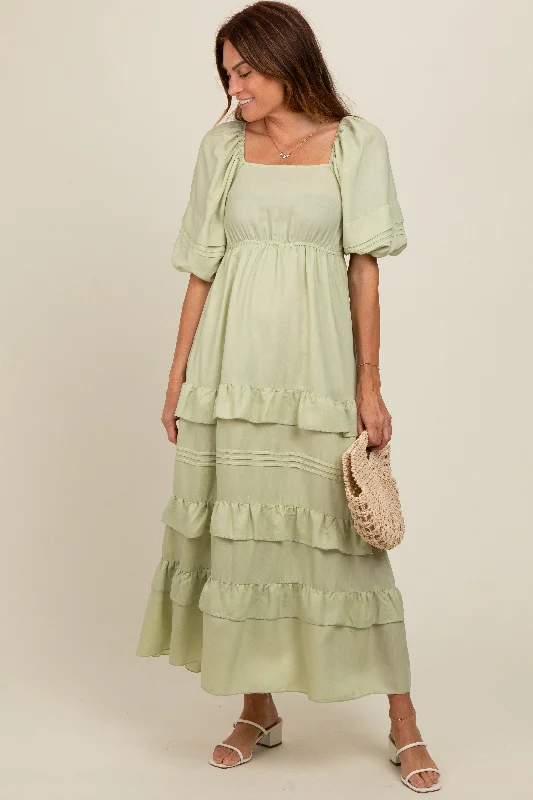 Sage Ruffle Tiered Maxi Dress Fashionable Sleeveless Maxi Dress