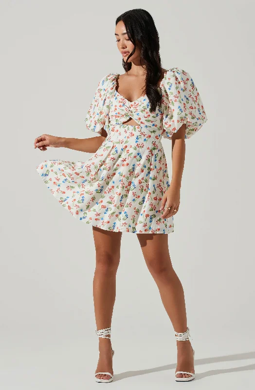 Serilda Cutout Puff Sleeve Floral Mini Dress