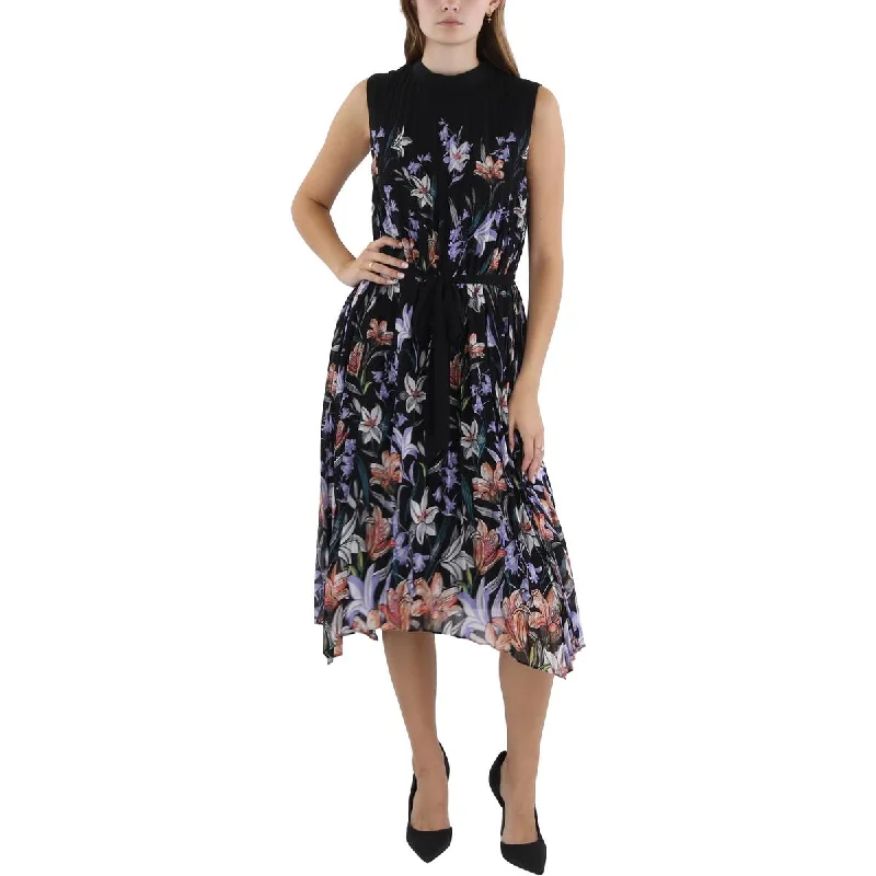 Tahari ASL Womens Floral Pleated Midi Dress