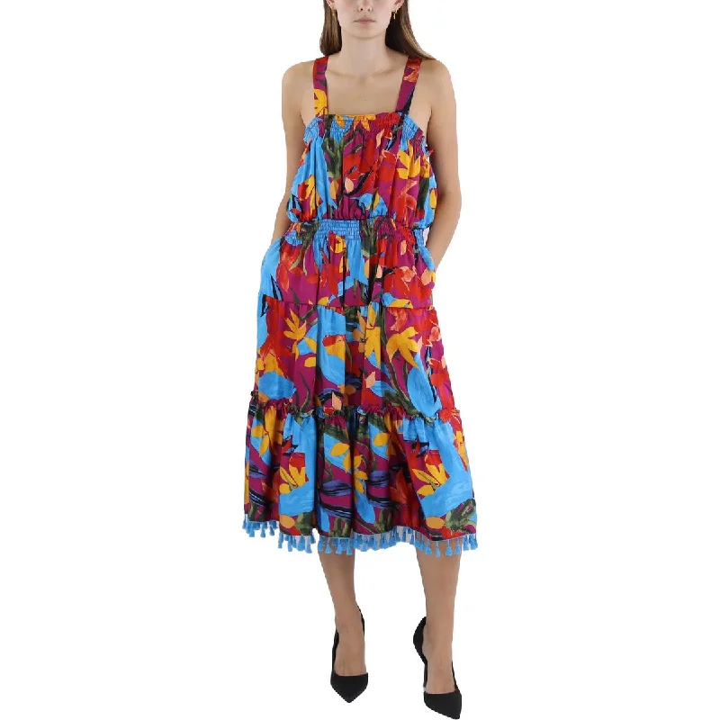 Tahari ASL Womens Plus Tassel Floral Print Midi Dress