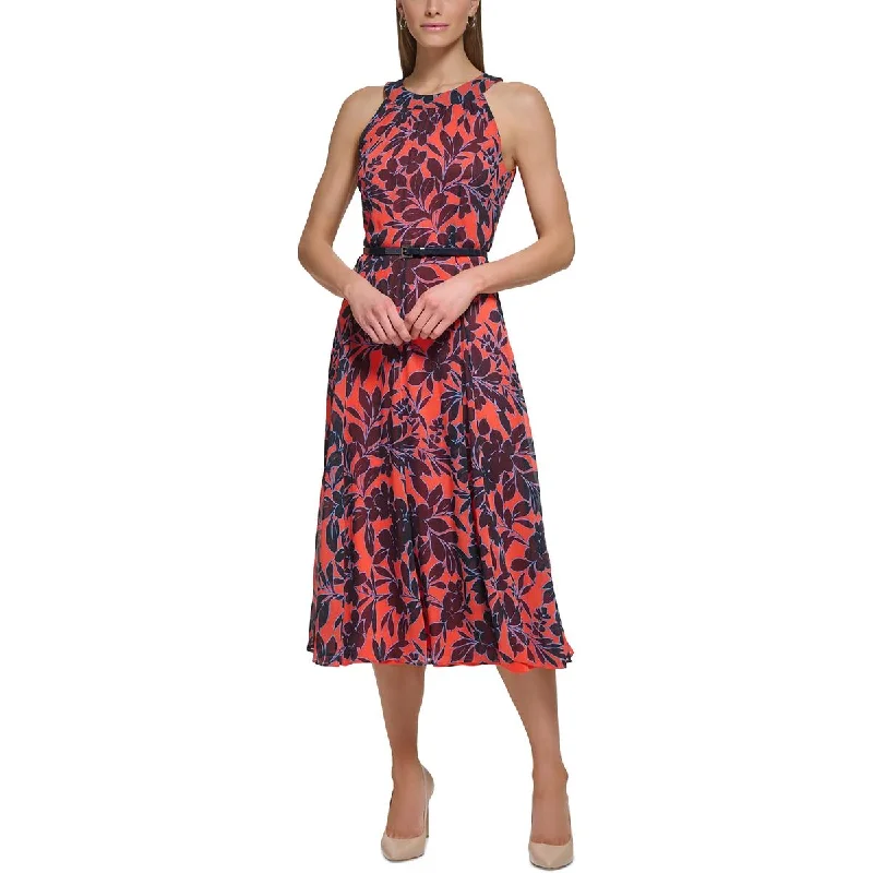 Tommy Hilfiger Womens Chiffon Floral Midi Dress