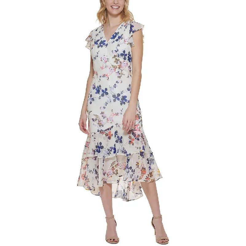 Tommy Hilfiger Womens Floral Ruffled Midi Dress