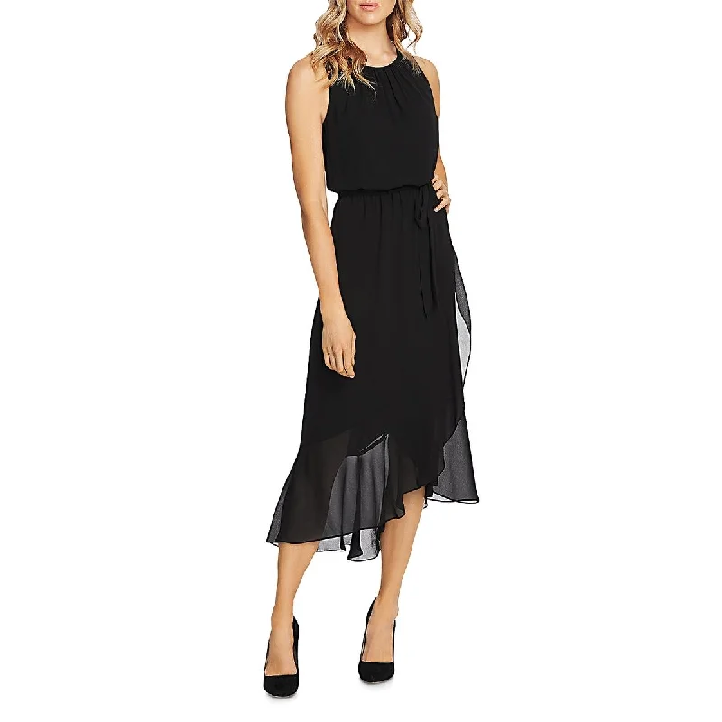 Vince Camuto Womens Ruffled Pleated-Neck Midi Dress