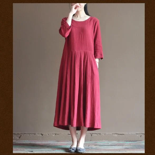 red linen dress plus size summer maxi dresses loose linen clothing