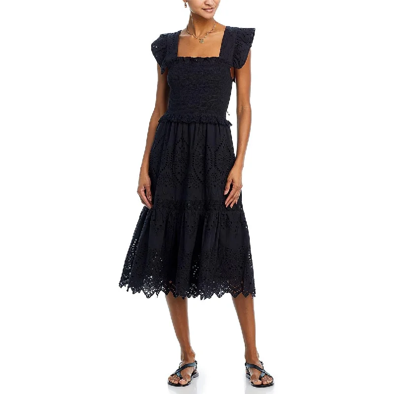 Bell Womens Eyelet Smocked Midi Dress