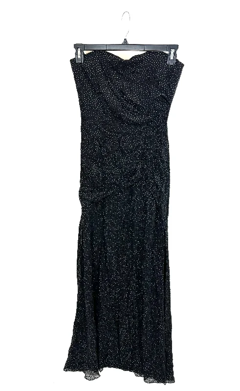 Black and Gold Velvet Polka Dot Maxi Dress - Size 4