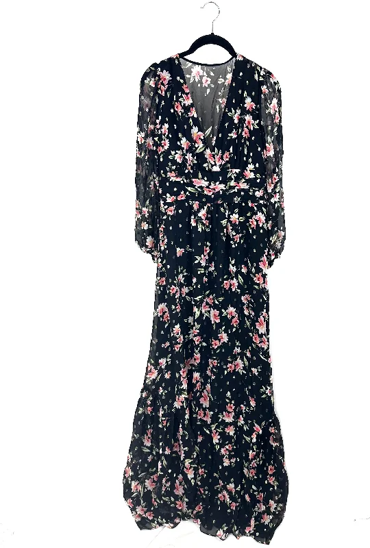 Black, Gold, and Floral Printed Maxi Dress - Small