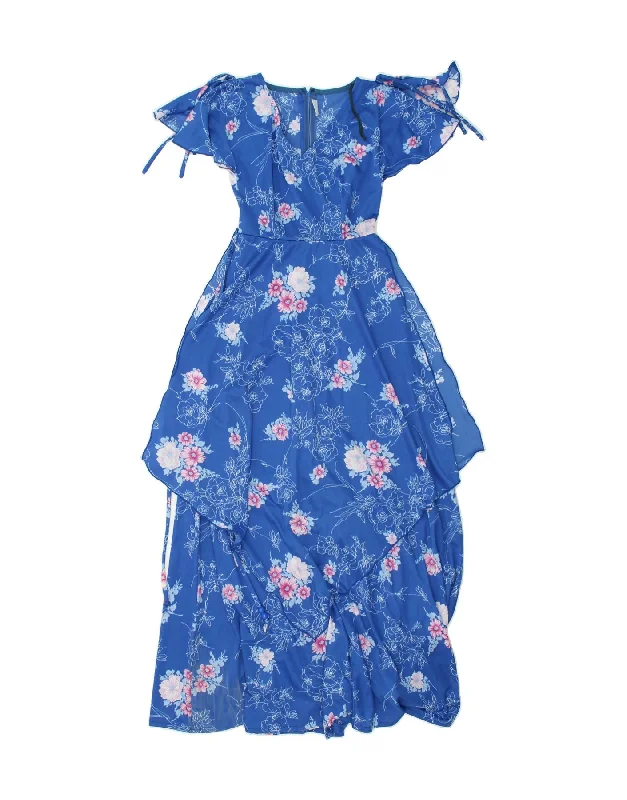 C & A Womens Asymmetric Maxi Dress UK 10 Small Blue Floral Polyester