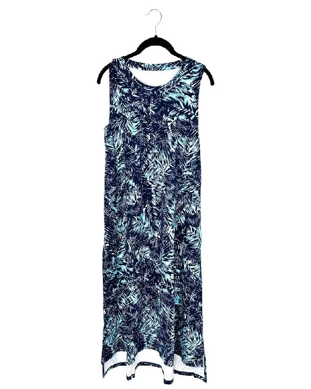 Blue Leaf Print Maxi Dress - Size 6/8