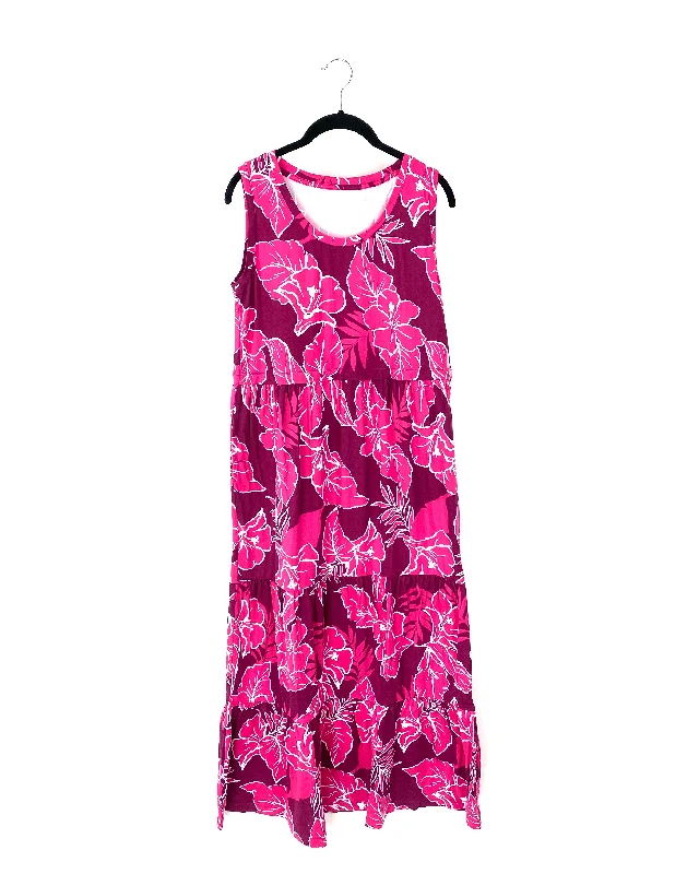 Pink and Purple Abstract Floral Maxi Dress - Size 6/8