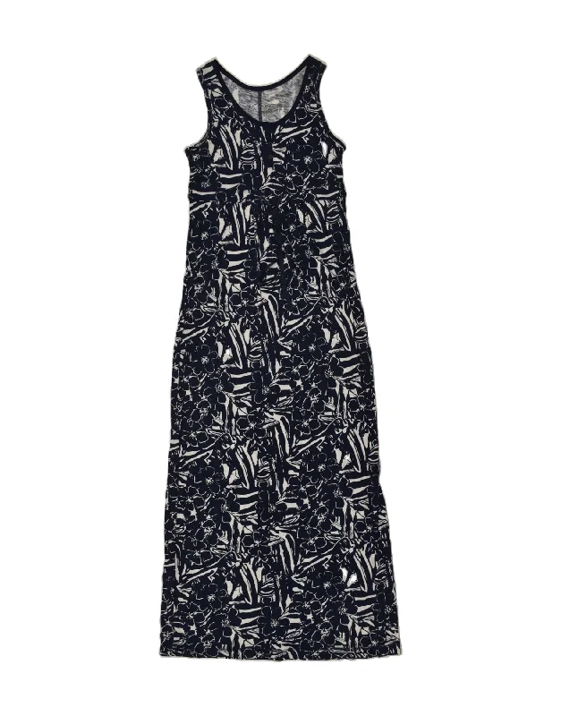 EDDIE BAUER Womens Sleeveless Maxi Dress UK 12  Medium Navy Blue Floral