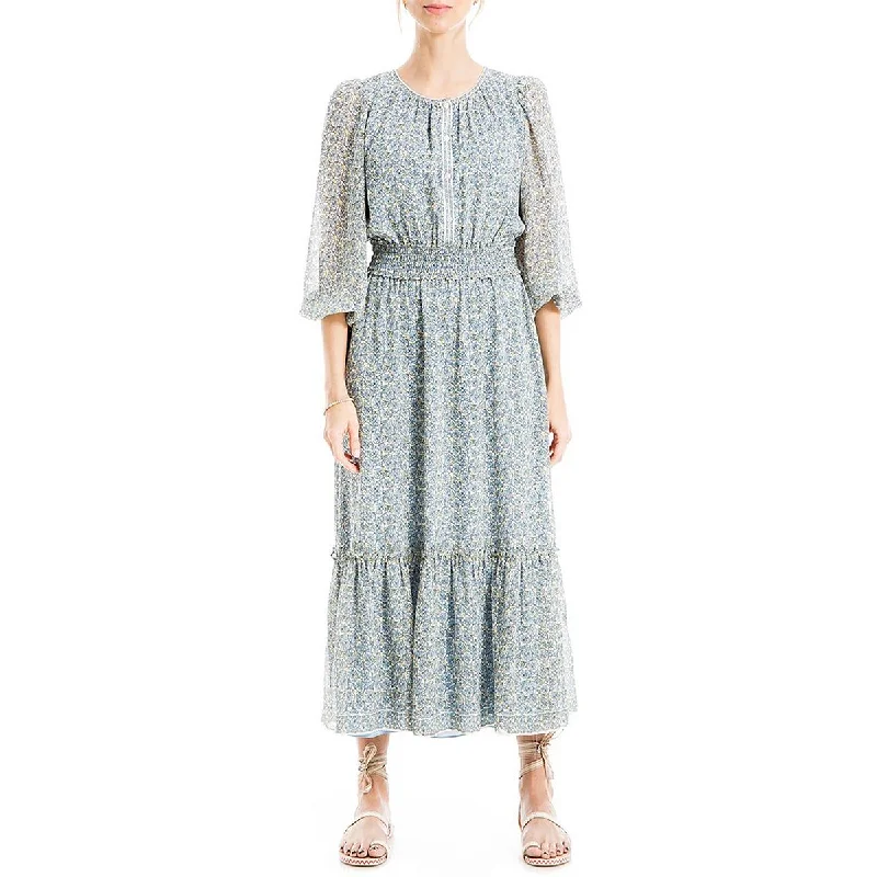 Max Studio Womens Floral Smocked Midi Dress