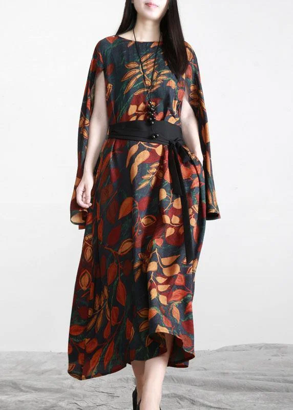 Plus Size Print silk asymmetrical design Maxi Dresses Summer