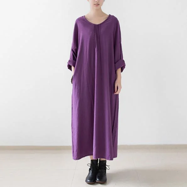 Purple Cotton Dresses Fall Long Maxi Dress