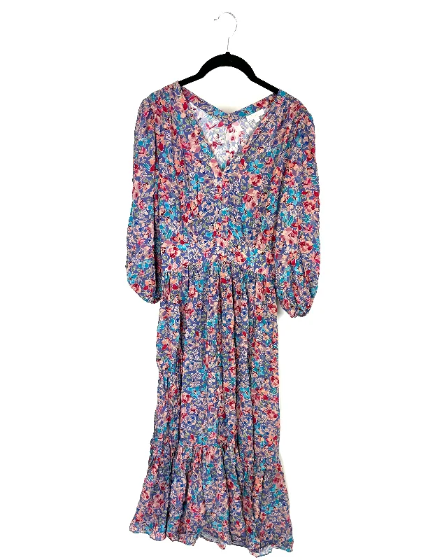 Purple Multi Colored Floral Maxi Dress - Size 4