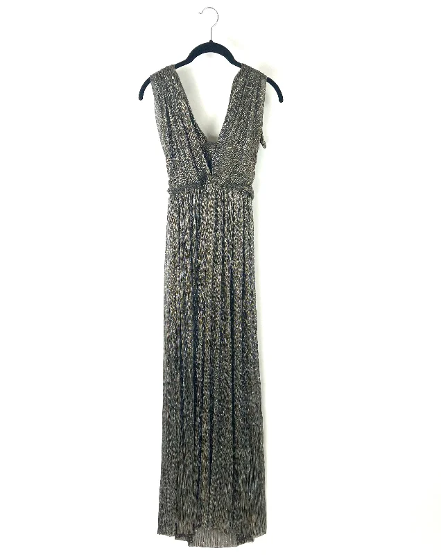 Black Metallic Tie Shoulder Maxi Dress - Size 0/2