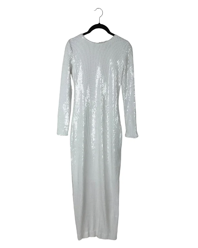 White Sequin Maxi Dress - Size 000/00