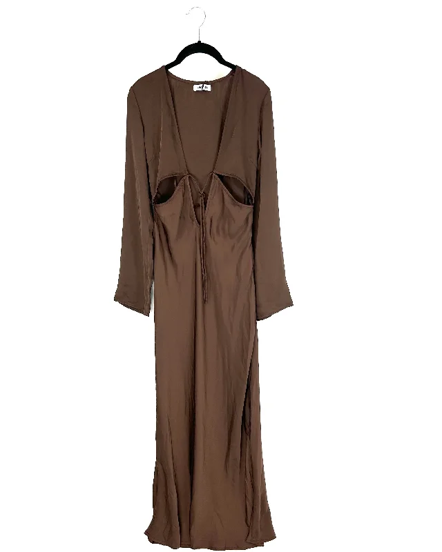 Brown Long Sleeve Maxi Dress - Size 2/4