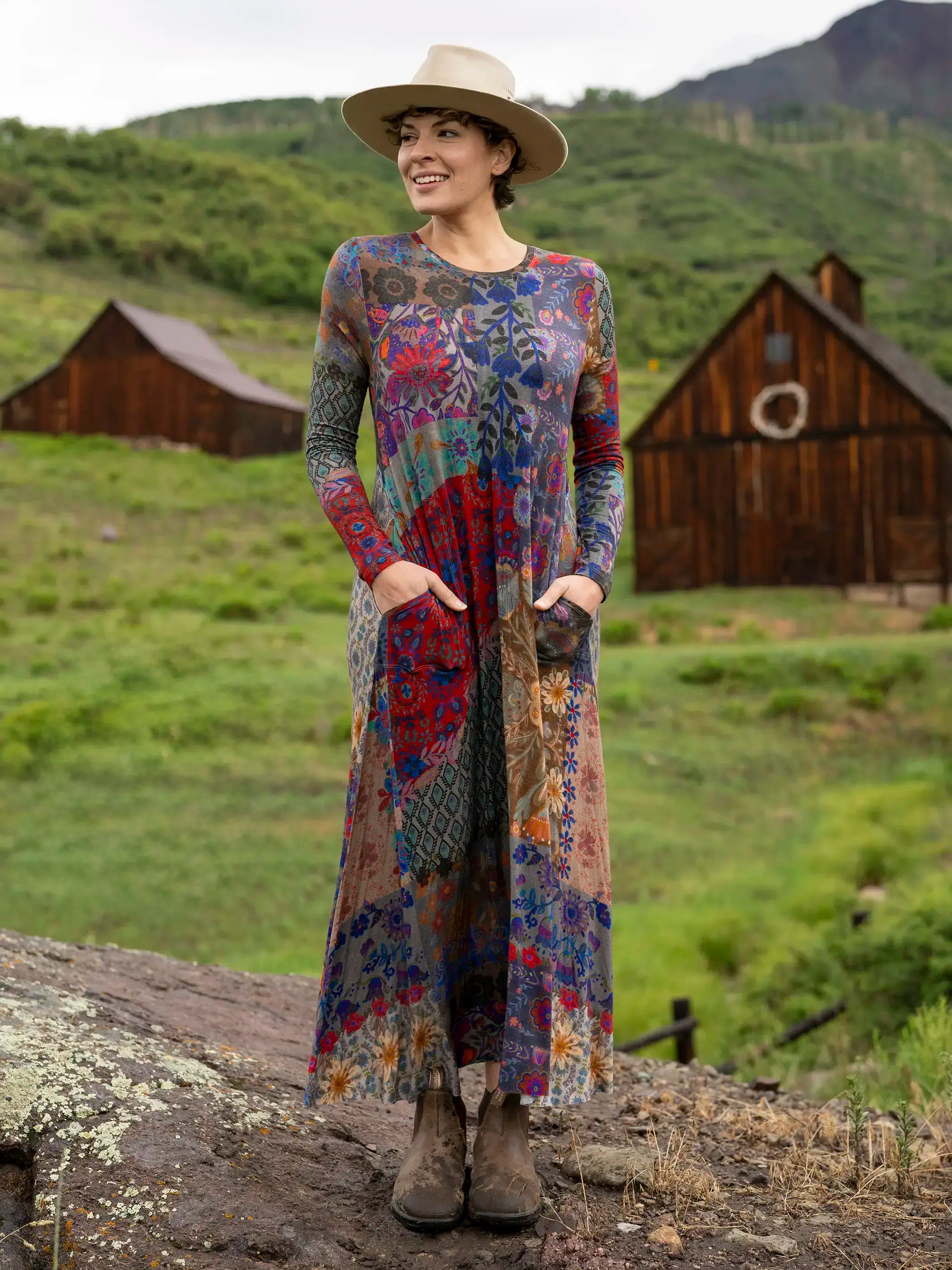 Stevie Knit Maxi Dress - Mandala Borders Patchwork