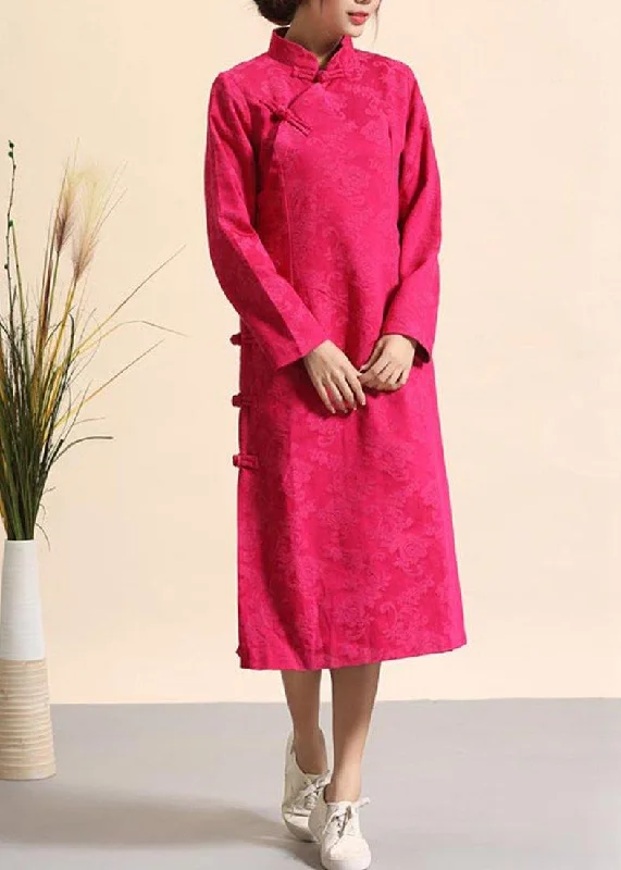 Style Stand Collar Spring Clothes For Women Runway Rose Jacquard Maxi Dress