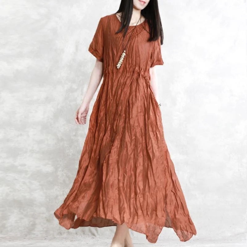 stylish new wrinkled long linen dress plus size clothing tie waist linen clothing dresses top quality asymmetric maxi dresses