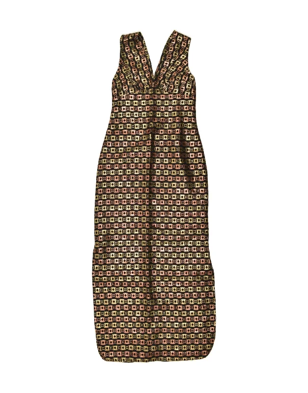 VINTAGE Womens Abstract Pattern Maxi Dress UK 4 XS Brown