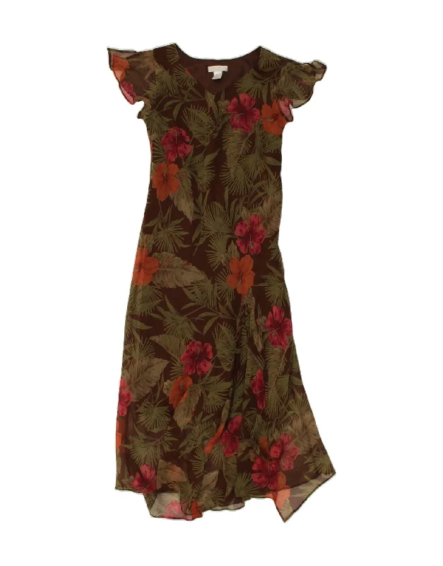 VINTAGE Womens Maxi Dress UK 12 Medium Brown Floral Polyester