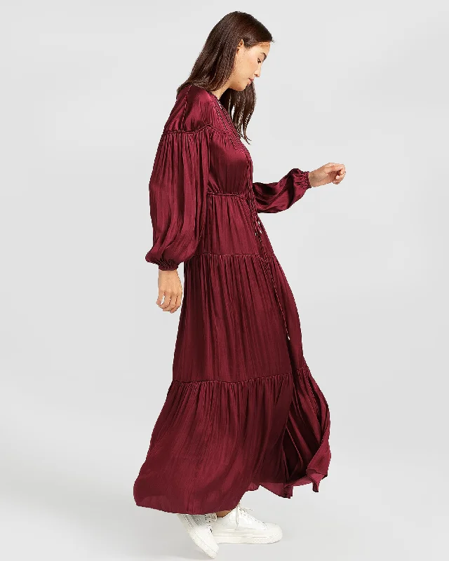 Window Seat Tiered Maxi Dress - Merlot