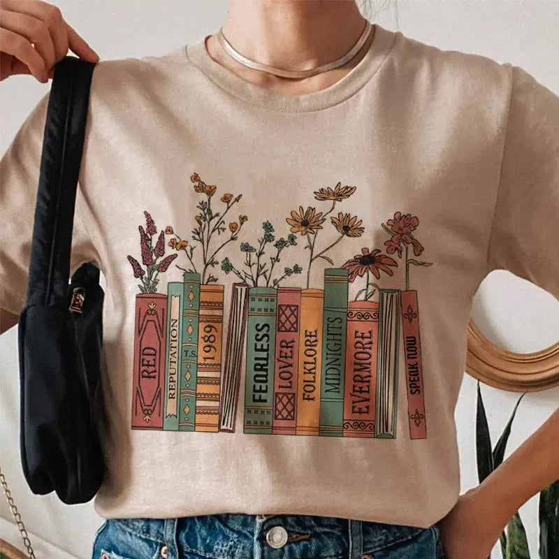Books & Flowers Tee Real Fur Shearling Chenille