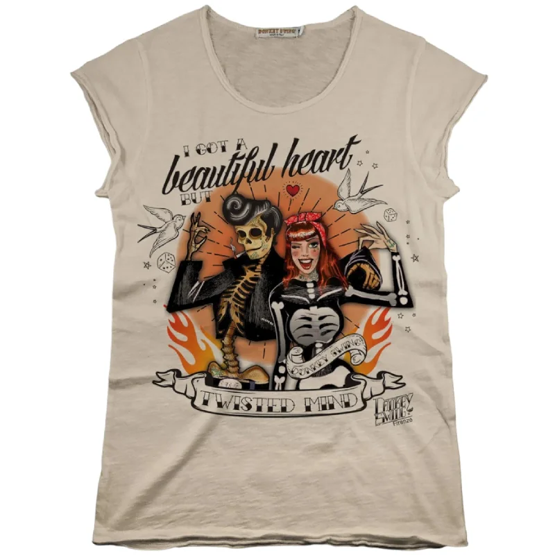 Vintabros Twisted Mind Rockabilly Cotton Women T-shirt Raw Cut Welt Pockets Slit Pockets Flap Pockets Vintabros Twisted Mind Rockabilly Cotton Women T-shirt Raw Cut Welt Pockets Slit Pockets Flap Pockets